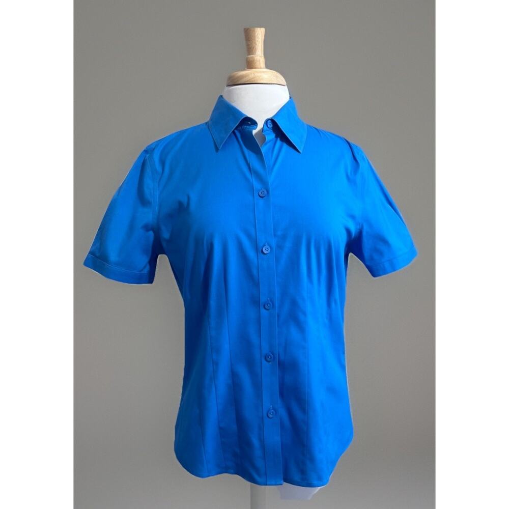 Alex Marie Wrinkle Free Stretch Woven Button Up Top Ocean Blue Size 10